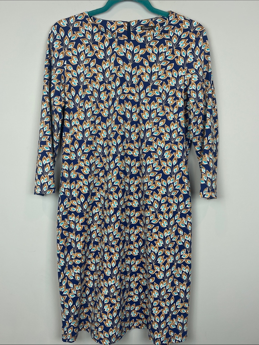 J. McLaughlin Catalina Cloth Sophia Peacock Feather Dress Size Large Navy - Picture 3 of 11